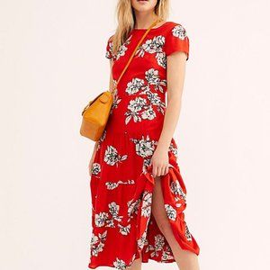 FREE PEOPLE Red and White Floral Midi Dress
